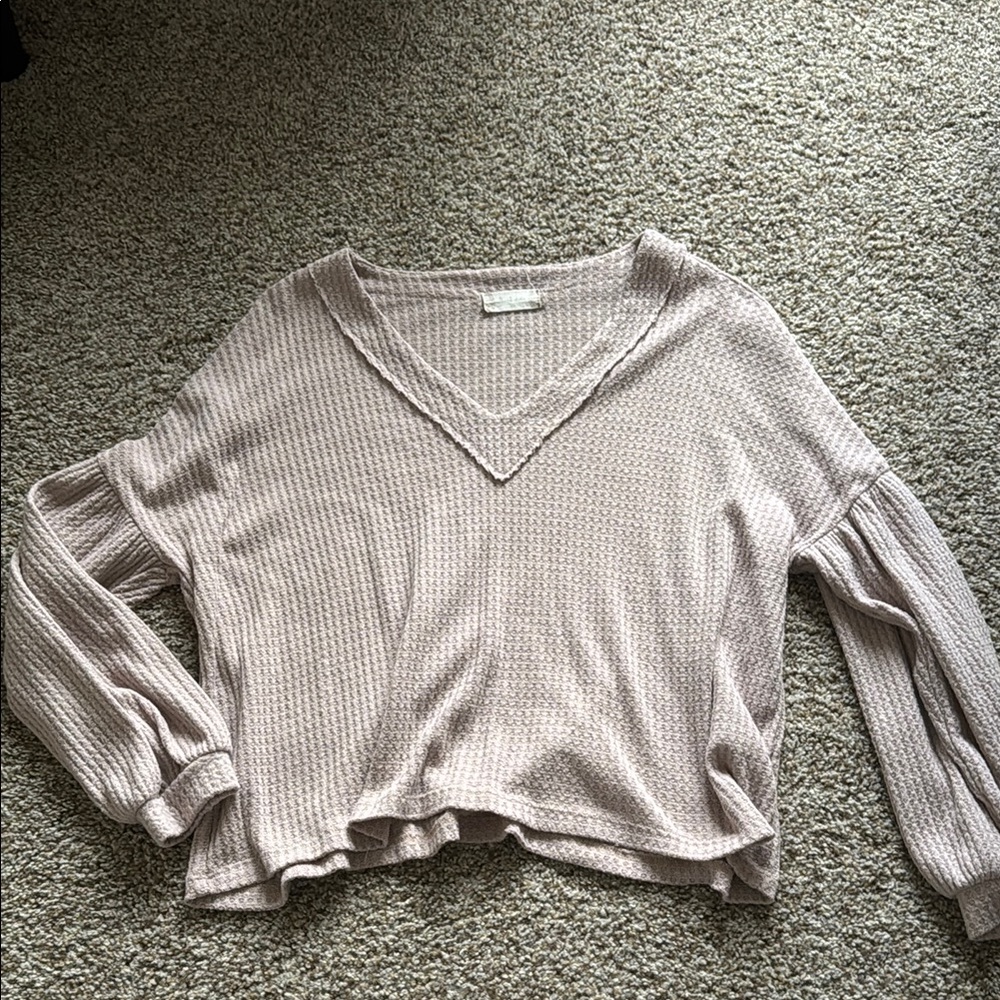V-Neck Waffle Knit Sweater